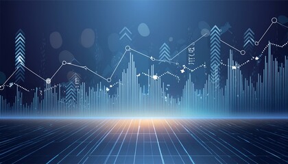 data concept with digital financial chart graphs, perspective view of stock market growth,diagrams, indicators on dark blue blurry background, business investing, background, Ai Generate - obrazy, fototapety, plakaty