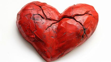 A stunning red heart sculpted from vibrant clay stands out against a pure white backdrop