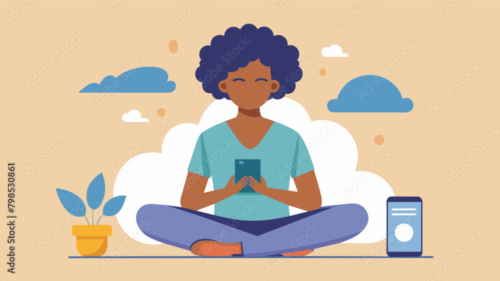 Poster a person recording themselves practicing breathing and relaxation techniques on their phone using it