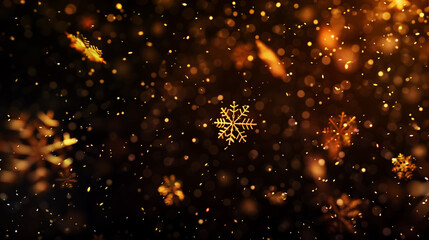 Christmas celebration, golden snowflakes falling, Xmas holiday design. Wall Art Design for Home Decor, 4K Wallpaper and Background for desktop, laptop, Computer, Tablet, Mobile Cell Phone, Smartphone