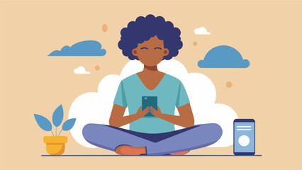 Obraz premium A person recording themselves practicing breathing and relaxation techniques on their phone using it as a tool for selfcare and managing anxious. Vector illustration