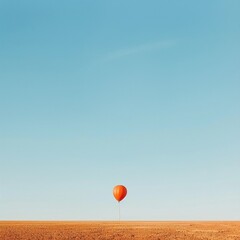 Contraste visual entre un globo rojo y la inmensidad de un paisaje desértico bajo un cielo azul