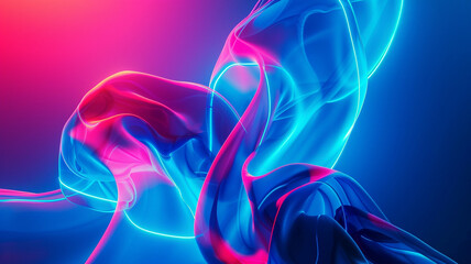 Abstract neon shapes dancing on a deep blue and pink canvas, evoking a sense of mystery and wonder