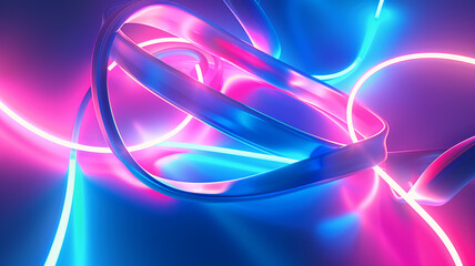 Abstract neon shapes intertwining against a background of rich blue and pink, creating a dynamic interplay of light and color