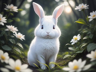 white rabbit with flower