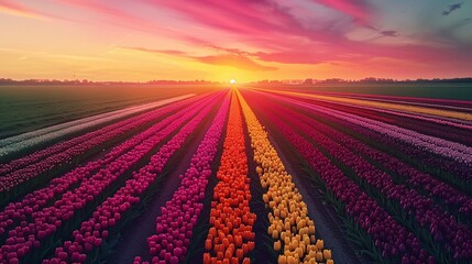 Tulip field at sunset.