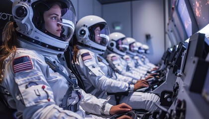 Training Simulations, Depict astronauts undergoing training simulations for various space missions