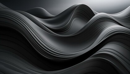 Galactic Gradients: Abstract Black and Grey Waves with Space Accents - obrazy, fototapety, plakaty