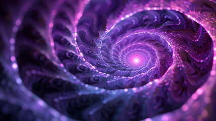 Artistic spiral illusion accented by violet lines.