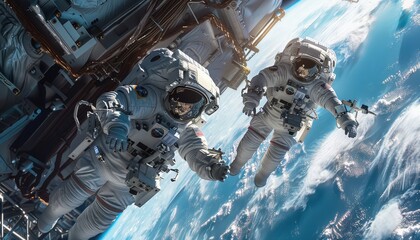 Fototapeta premium Space Suit Maintenance, Show astronauts performing maintenance on their space suits