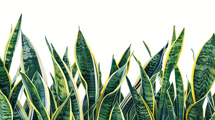 Leaves of Sansevieria trifasciata on white background. Snake Plant illustration. Home flower