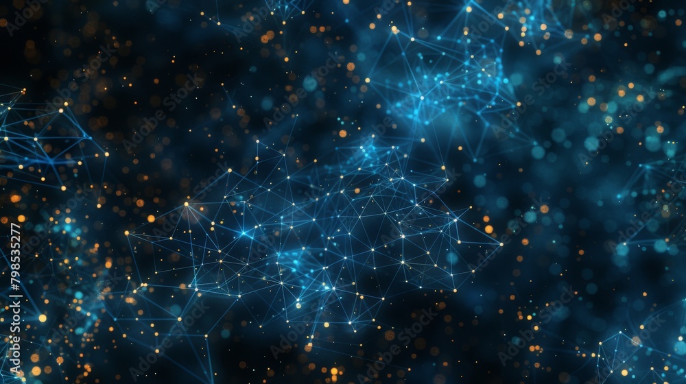 Poster a dynamic data visualization of a blockchain network, with glowing nodes and connections resembling 