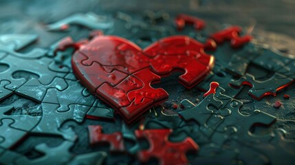A heart-shaped puzzle with missing pieces representing controllable and uncontrollable risk factors for heart disease.  