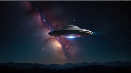 Fototapeta premium spaceship and planet, ufo in space, ufo in the night, ufo in the night sky, spaceship and earth, alien planet in space, alien planet and space