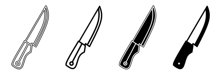 Black and white illustration of a knife. Knife icon collection with line. Stock vector illustration.