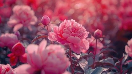 Peony Flower in a Pink Garden