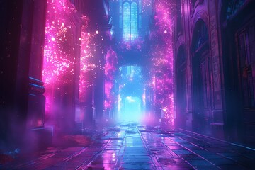 3Drendered magical alley with vibrant colors, futuristic elements, suitable for an imaginative wallpaper