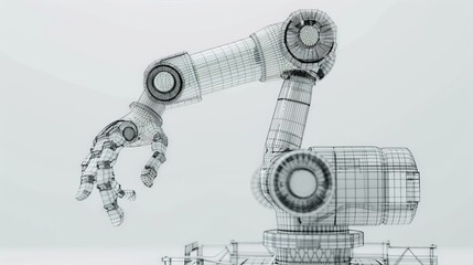 A minimalist wireframe rendering of a robotic arm performing a delicate task, emphasizing precision and control.  