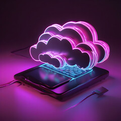 cloud computing concept with laptop - obrazy, fototapety, plakaty