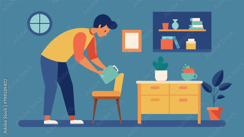 Poster dusting furniture mindfully paying attention to every surface and being mindful of the memories and 