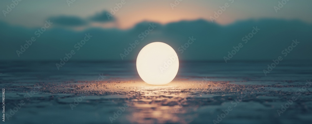 Poster a single, glowing sphere suspended in a vast empty space, symbolizing the potential and vastness of 