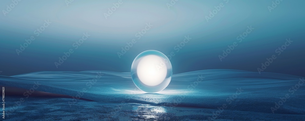 Poster a single, glowing sphere suspended in a vast empty space, symbolizing the potential and vastness of 