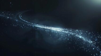 A single, glowing line gracefully curves across a stark black canvas, leaving a trail of stardust in its wake.  