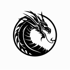Fototapeta premium Black Tribal Dragon Circle Illustration