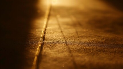 A single, golden thread stretches infinitely across a canvas, casting a long, thin shadow. 