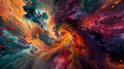 Obraz premium A swirling vortex of vibrant colors exploding outwards, morphing into fantastical creatures and landscapes. 