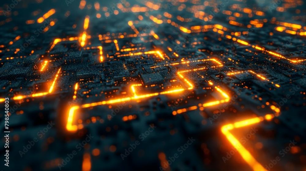Aufkleber a wireframe maze with a glowing path leading to the center, representing the complex challenges and 