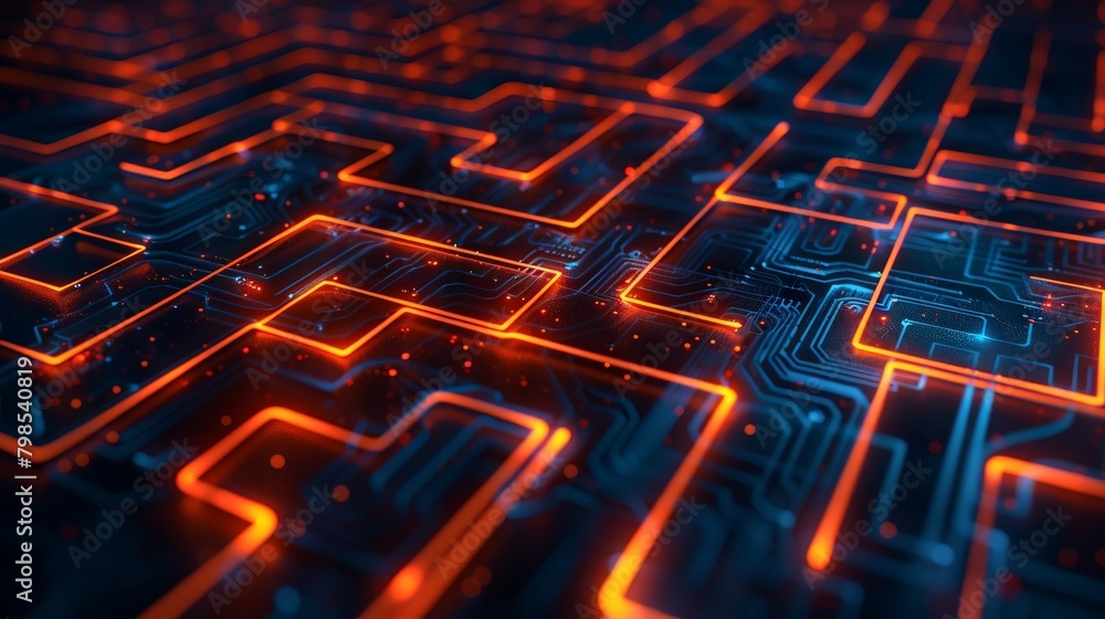 Aufkleber a wireframe maze with a glowing path leading to the center, representing the complex challenges and 