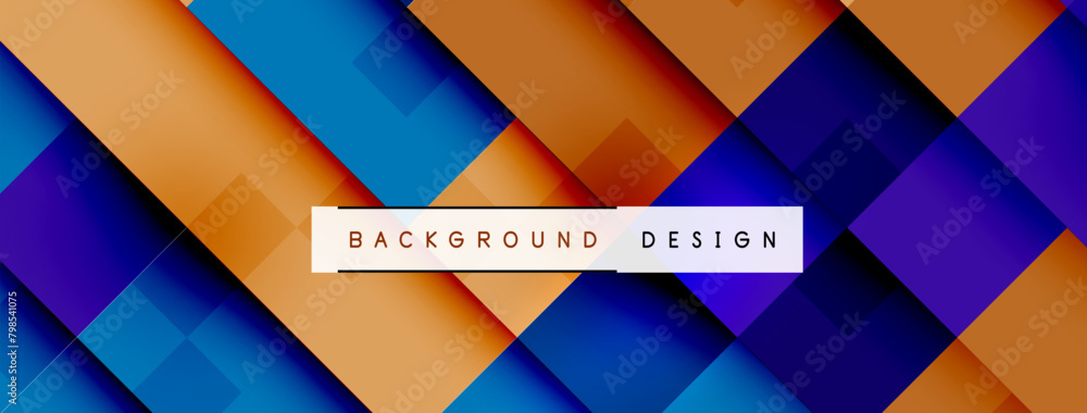 Aufkleber A vibrant background design featuring a mix of azure rectangles and magenta triangles on a blue and orange backdrop. The colorfulness of the tints and shades creates a dynamic visual impact