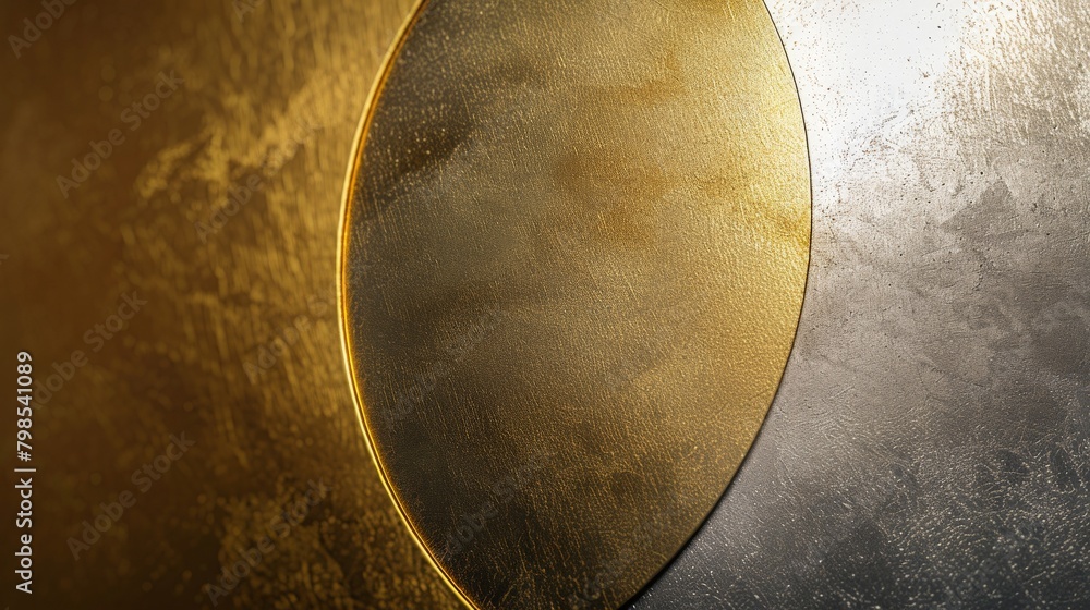 Poster two imperfect circles, one gold and one silver, overlap slightly, emanating a soft light that illumi