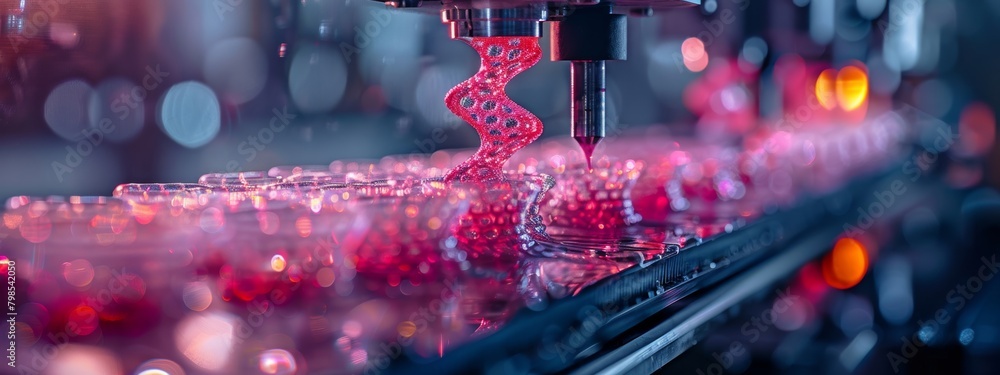 Poster 3d printing in biomedicine: printer creating complex organic structures in ultra-modern laboratory s