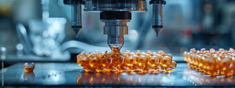 Poster 3d printing in biomedicine: printer creating complex organic structures in ultra-modern laboratory s