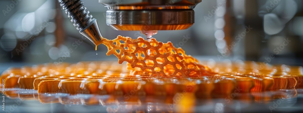 Poster 3d printing revolutionizing biomedical engineering: complex organic structure created with precision
