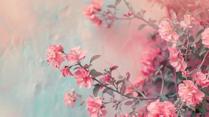 Soft style pink floral backdrop over pastel hues for spring or summer season Banner background with room for text