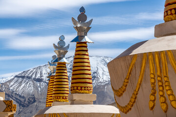 Large stupas in the Indian city of Basgo near Leh in the Ladakh region