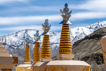 Large stupas in the Indian city of Basgo near Leh in the Ladakh region