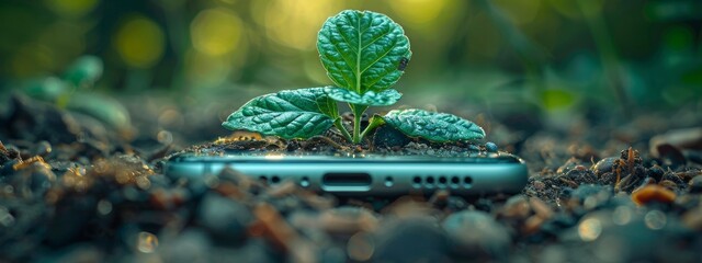 Digital Seed Sprouting from Smartphone - Technology and Nature Concept