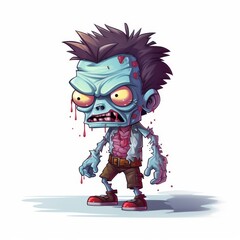 2D character design zombie, cartoon game, full body, single object,2d style,2d vector illustration with white background.