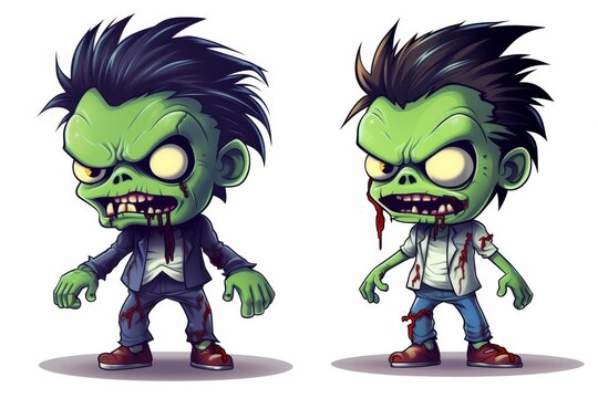 zombie ,Chibi style, cartoon game, full body, 2d style,2d illustration with white background.