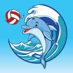 Obraz premium Dolphin playing ball vector Ilustration
