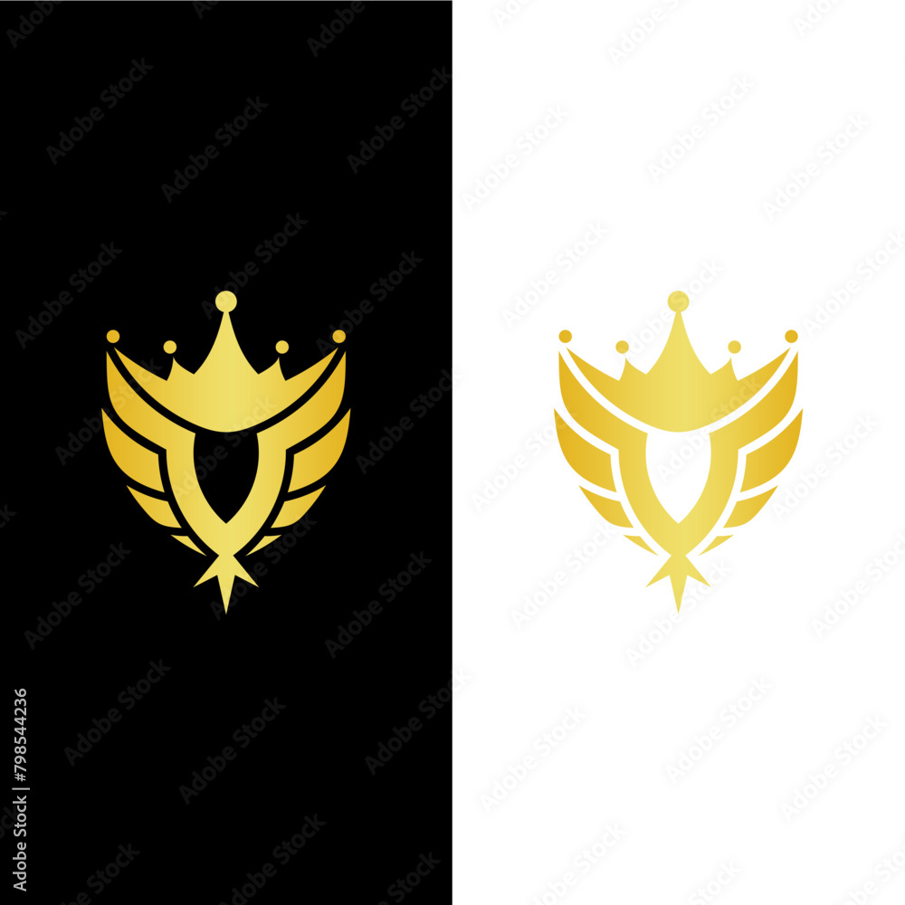 Sticker letter v shield bird crown logo design vector