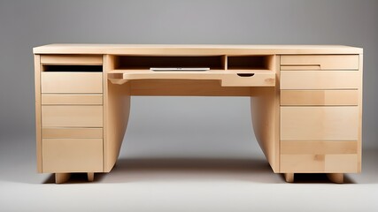 A contemporary maple desk with hidden storage compartments.