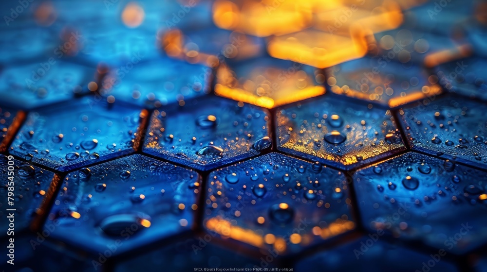 Poster solar panel texture and material close-up on vibrant blue background - macro technological insight