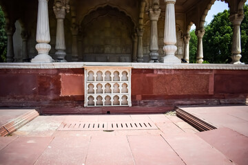 Architectural details of Lal Qila - Red Fort situated in Old Delhi, India, View inside Delhi Red...