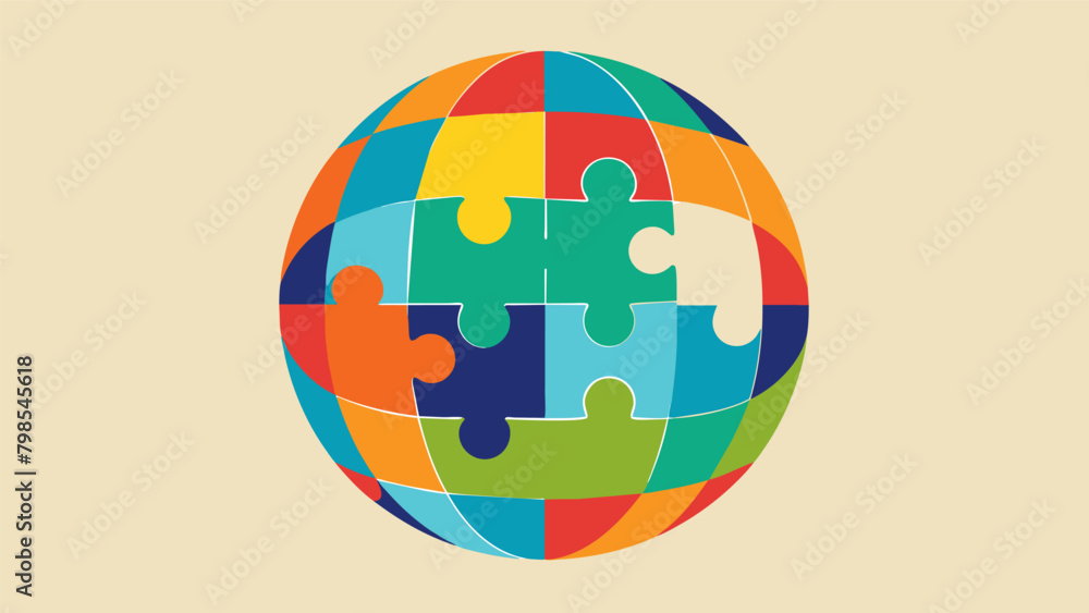 Aufkleber the power of unity a mosaic made of different colored puzzle pieces coming together to form a globe 