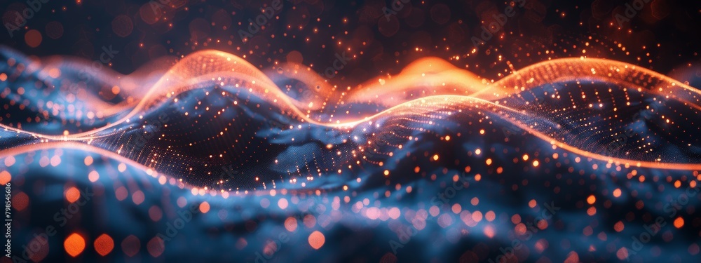 Poster abstract 3d ai neural network wireframe visualization with glowing connections - digital landscape c